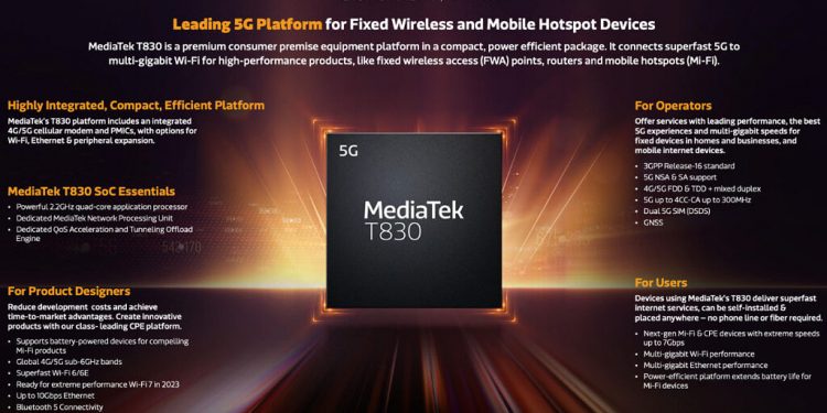 MediaTek Merilis Platform T830 untuk Perangkat 5G CPE, Termasuk Router Fixed Wireless Access dan Mobile Hotspot